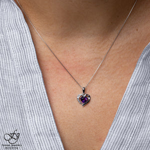 Heart Shaped Amethyst and Diamond Pendant - Forever Jewellery Canada 