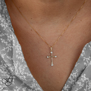 Stylised Gold & Diamonds Cross Pendant - Forever Jewellery Canada 