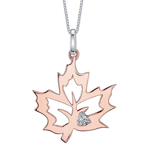Maple Leaf Outline Canadian Diamond Pendant - Forever Jewellery Canada 