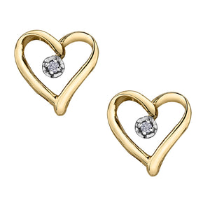 Yellow Gold Solitaire Diamond Heart Earrings - Forever Jewellery Canada 