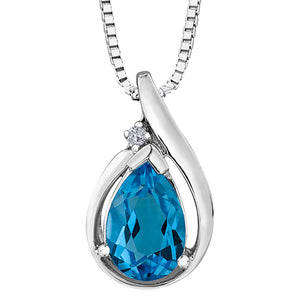 Pear-Shaped Blue Topaz and Diamond Accent Pendant - Forever Jewellery Canada 