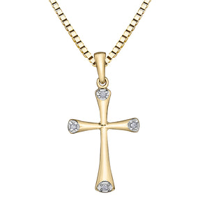 Stylised Gold & Diamonds Cross Pendant - Forever Jewellery Canada 